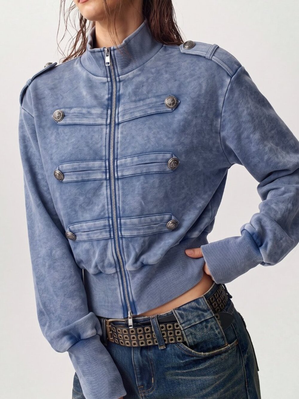 Blue Casual Women's Knit Long Sleeve Jacket